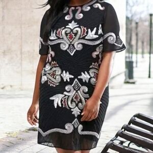 ASOS Curve Black Dress with Silver and Red Embroidery